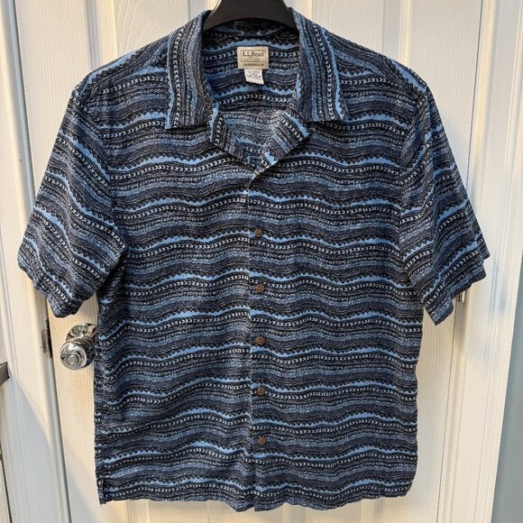 L.L. Bean Hawaiian Cotton Button Down Shirt Blue Traditional Fit Size Large Reg - Picture 1 of 7